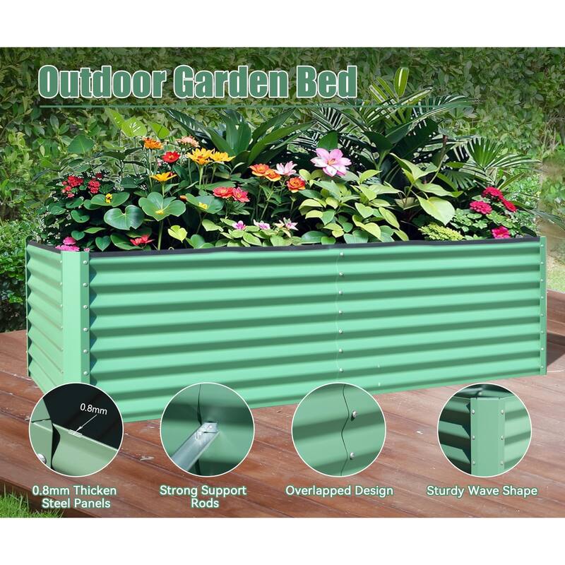 Modern Garden Bed Large Metal Planter with Open Ended Base Support Rods, for Gardening Vegetables Fruits Flowers, Green