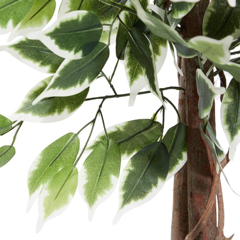 Green Faux Foliage Ficus Artificial Tree with Realistic Leaves and Black Plastic Pot