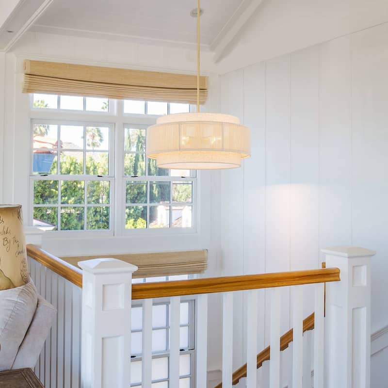4-Light Off-white Drum Chandelier Kitchen Island Pendant Light