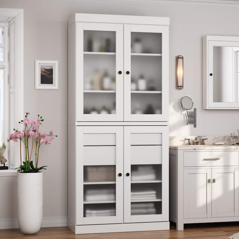 Palace Imports 100% Solid Wood 32" Bathroom Cabinet with Frosted Glass Doors, 2-Drawers and Adjustable Shelves