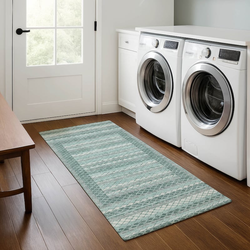 Premium Washable Super Soft Modern Borders Mayfield Rug - Teal - 2'3" x 7'6"