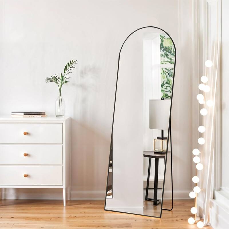 Arched Mirror Full Length, 16"x59" Body Wall Mirrors, Floor Standing,Tall Arch Mirror with Stand Aluminum Alloy Frame