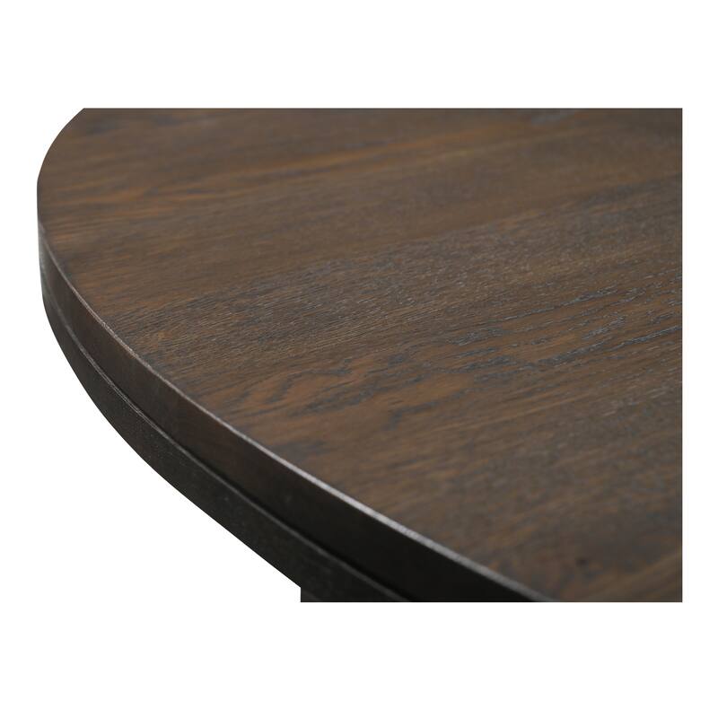 NADAAL STUDIOS Arlisse Dining Table for 6, Round Oak Wood Top, Dual-Layer Top with V-Groove Iron Crossing Base, Dark Brown