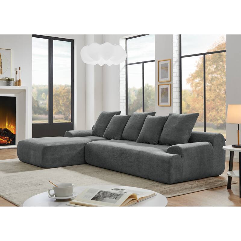 Modular L-Shaped Sectional Sofa with Chaise Lounge, Velvet Cloud Upholstered Floor Sofa, Compressed Sofa with Pillows聽 - Grey