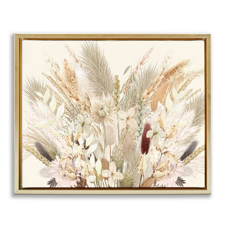 Stupell Natural Wheat & Country Herbs Framed Floater Canvas Wall Art Design By Val Rhodes - 21 x 17 - Gold