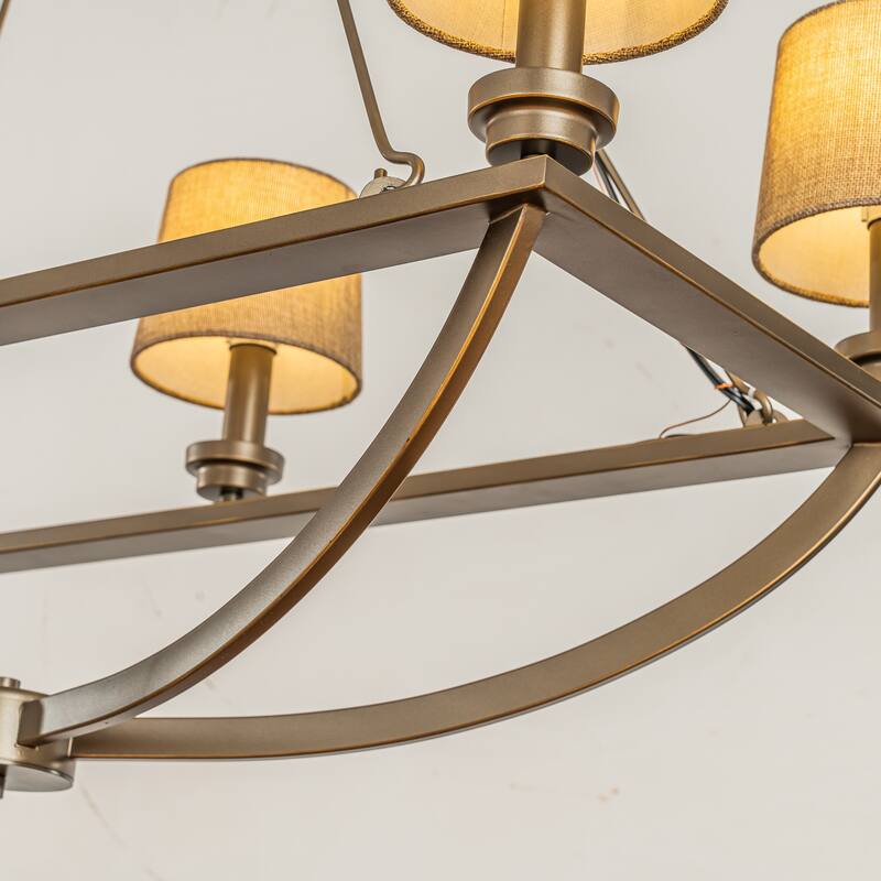 Transitional to Nautical Modern Interiors Oil-Rubbed Bronze 6-Light Chandelier With Warm Fabric Shades For Dining Room Decor