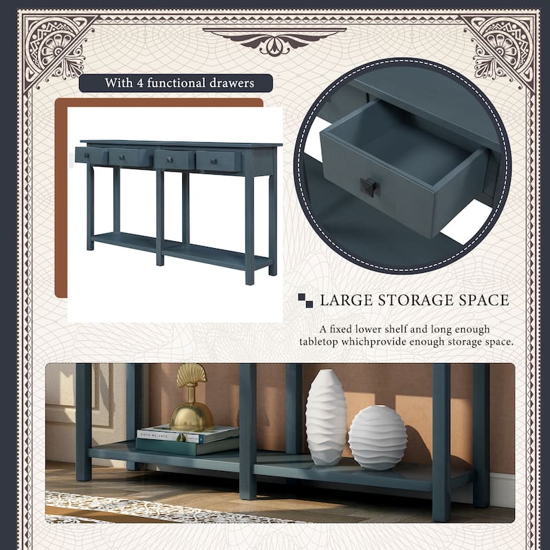 Antique Navy Entryway Console Table with Drawer and Shelf