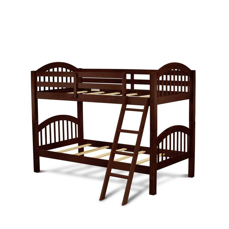 Twin Over Twin Bunk Bed with Ladder & Guardrail - Vintage Style Kids Bedroom Furniture