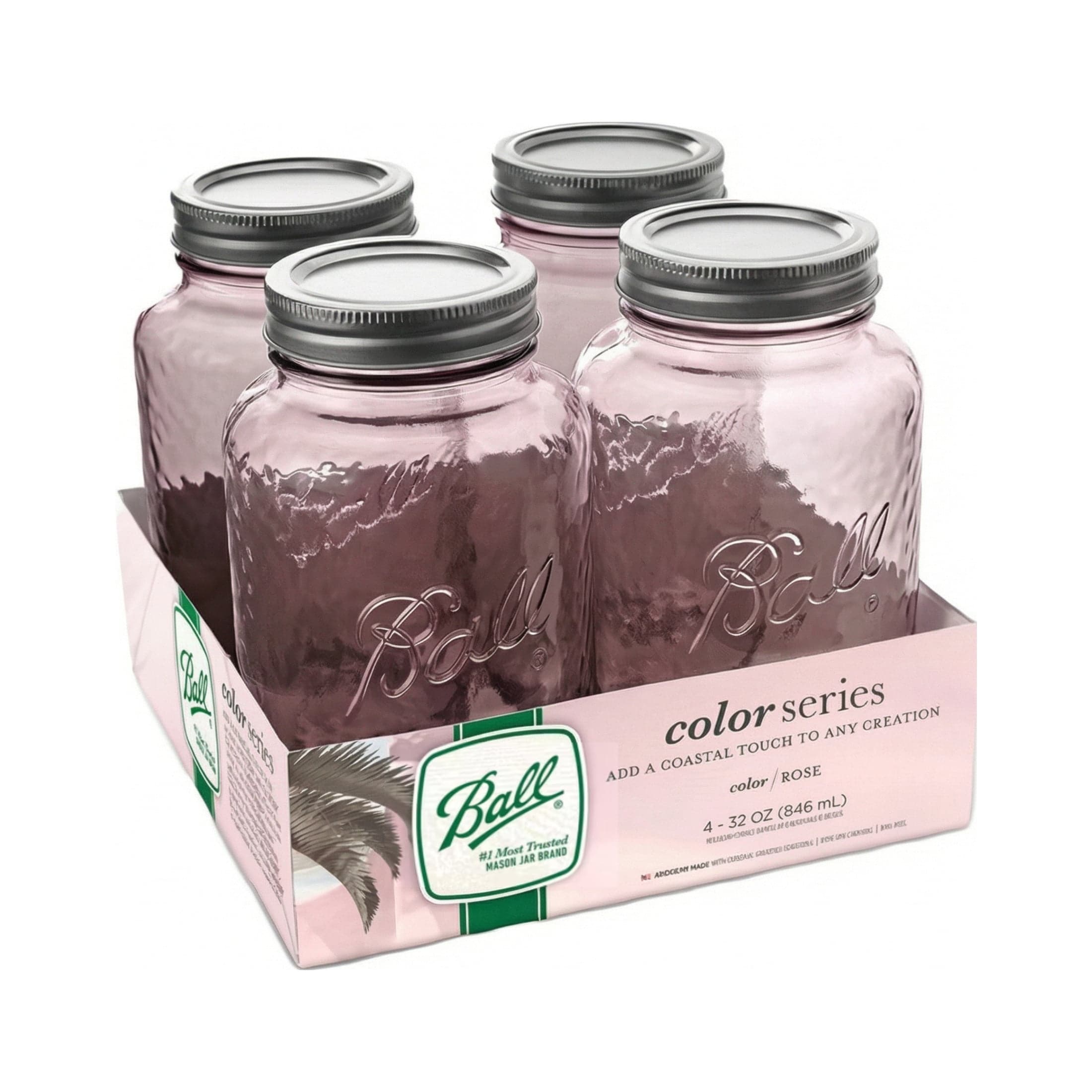 32 oz Vintage Rose Colored Mason Jars with Lids, 4-Pack for Canning and Storage