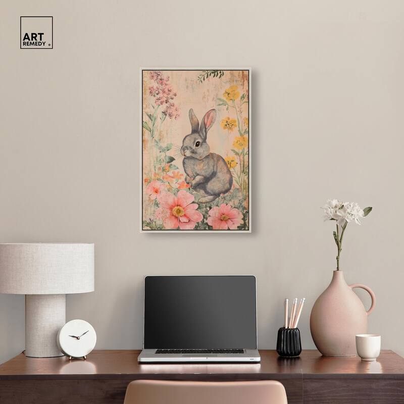 Floral Bunny Canvas by Art Remedy