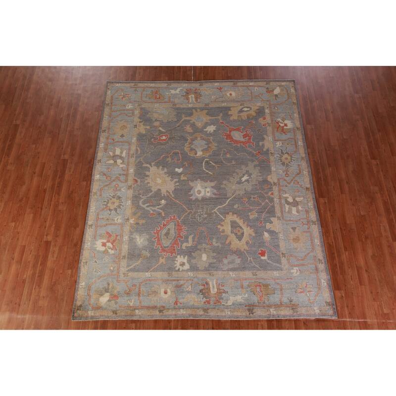 Hand Knotted Oriental 100% Wool Carpet Transitional All-Over Greys & Charcoal Oushak Area Rug - 9' 9'' X 8' 0''