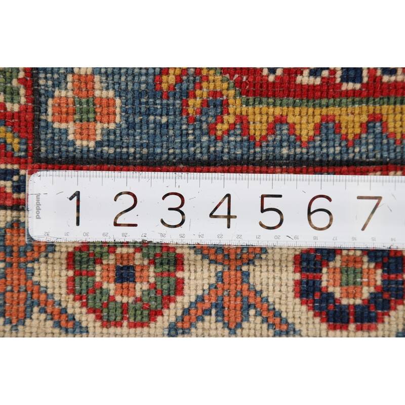 Hand Knotted Oriental 100% Wool Carpet Traditional Geometric Navy Blue & Blues Kazak Area Rug - 3' 0'' X 2' 0''