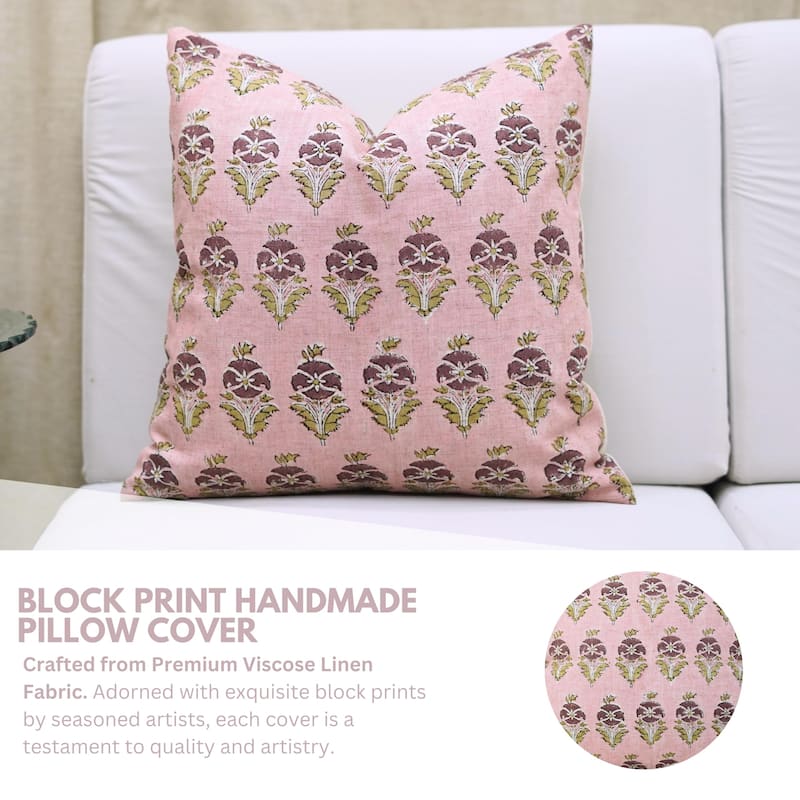 Fabdivine Soft Floral Cushion Cover Viscose Linen Farmhouse, Mor Mukut