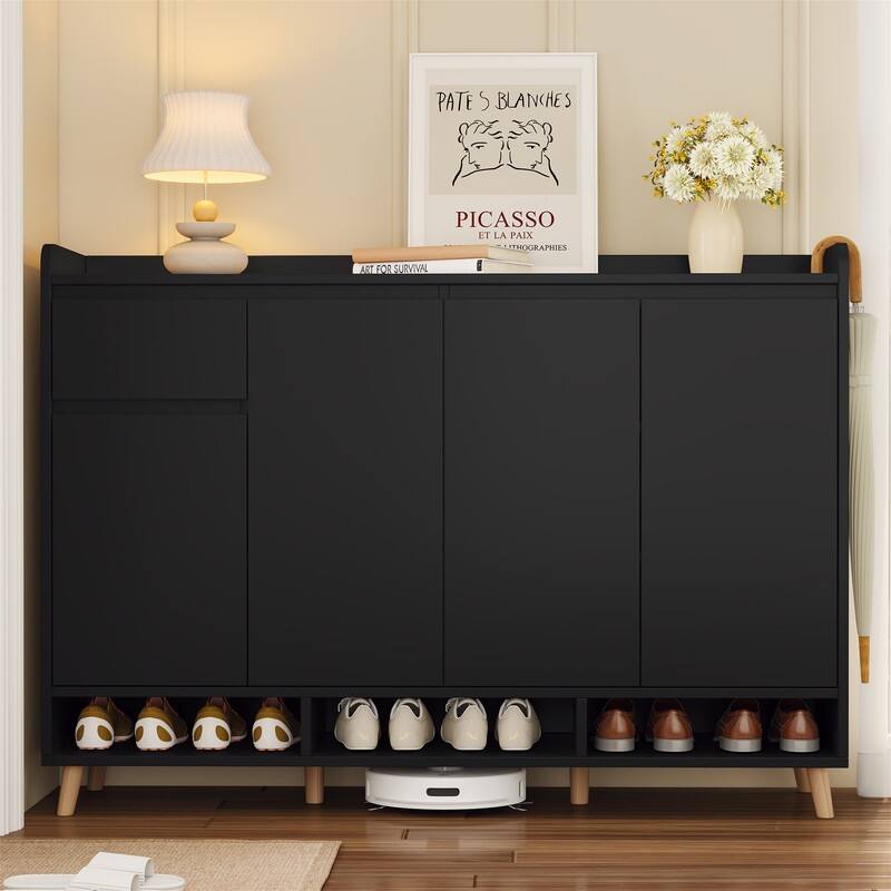 Sleek Shoe Cabinet with Adjustable Shelves, Minimalist Shoe Rack with 1 Drawer and Adjustable Shelves, Shoe Storage Organizer