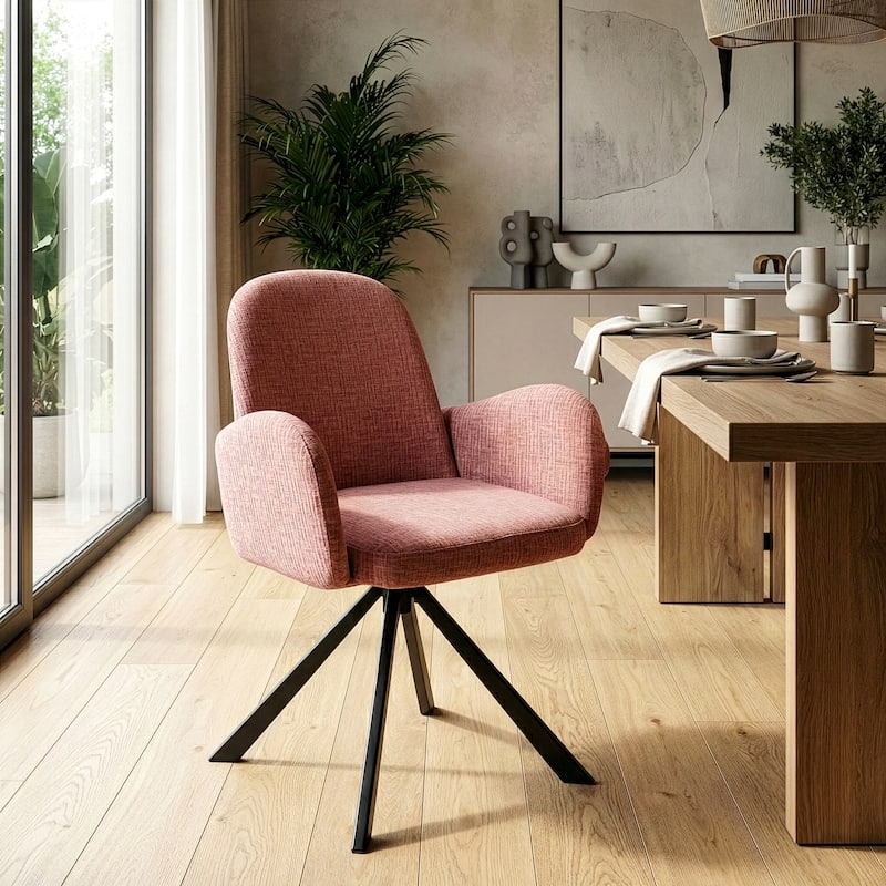 Beacher Pink Linen Fabric Dining Chair with Black Accent Iron Legs