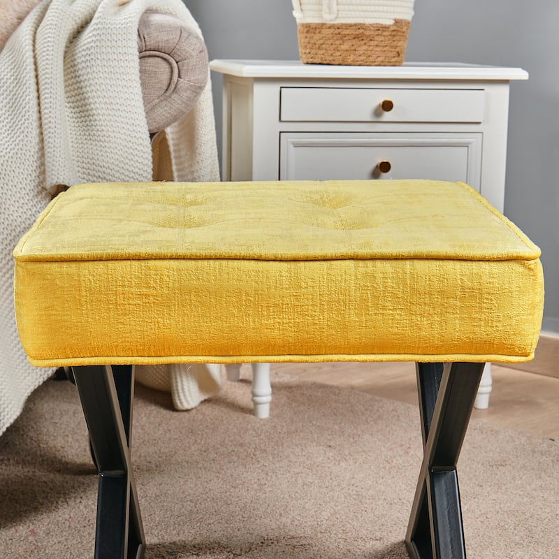 Textured Velvet Ottoman Vanity Stool 18"X18"X17"