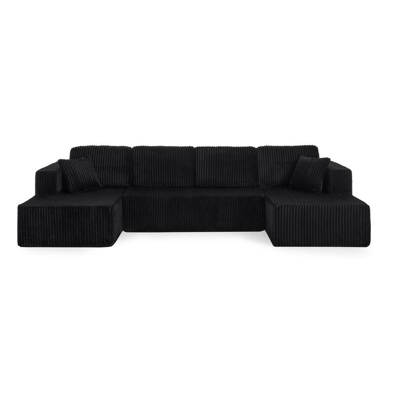 132.48" Corduroy U-Shaped Modular Sectional Sofa with Sleeper