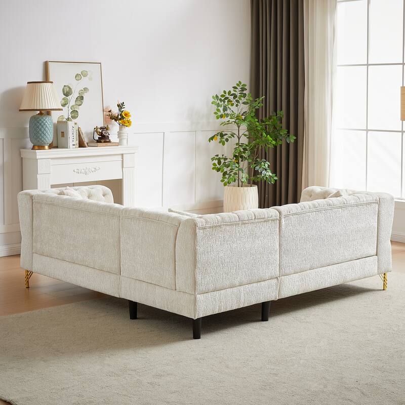 Beige 81.5'' L-Shaped 5-Seater Chenille Sectional Sofa with 3 Cushions, Stylish Corner Couch for Living Room, Bedroom