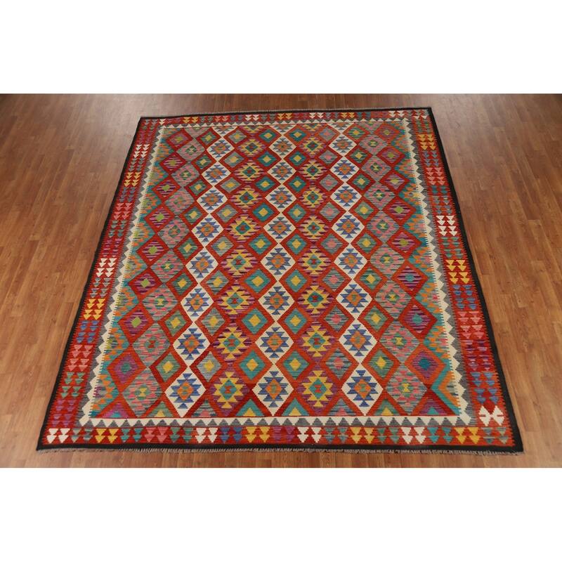 All-Over Kilim Oriental Area Rug Flatweave Wool Carpet - 8'5" x 9'5"