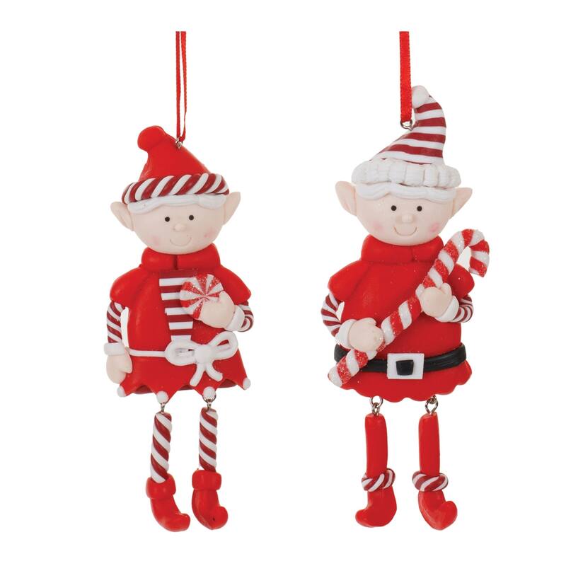 Clay Elf Christmas Ornament - 5.25" - Red and White - 12ct