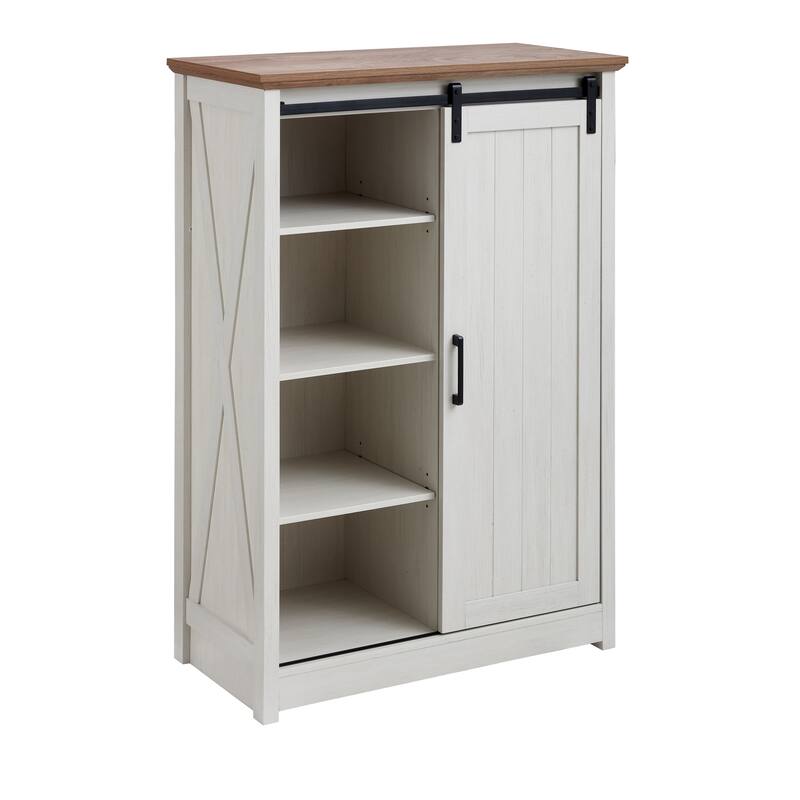 GDFStudio - Farmhouse Modern Sliding Barn Door Dresser with 5 Drawers and Adjustable Shelves