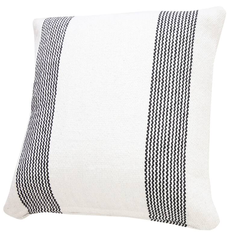 Handwoven Geometric Striped Cotton Throw Pillow Cover - 20" - White and Black
