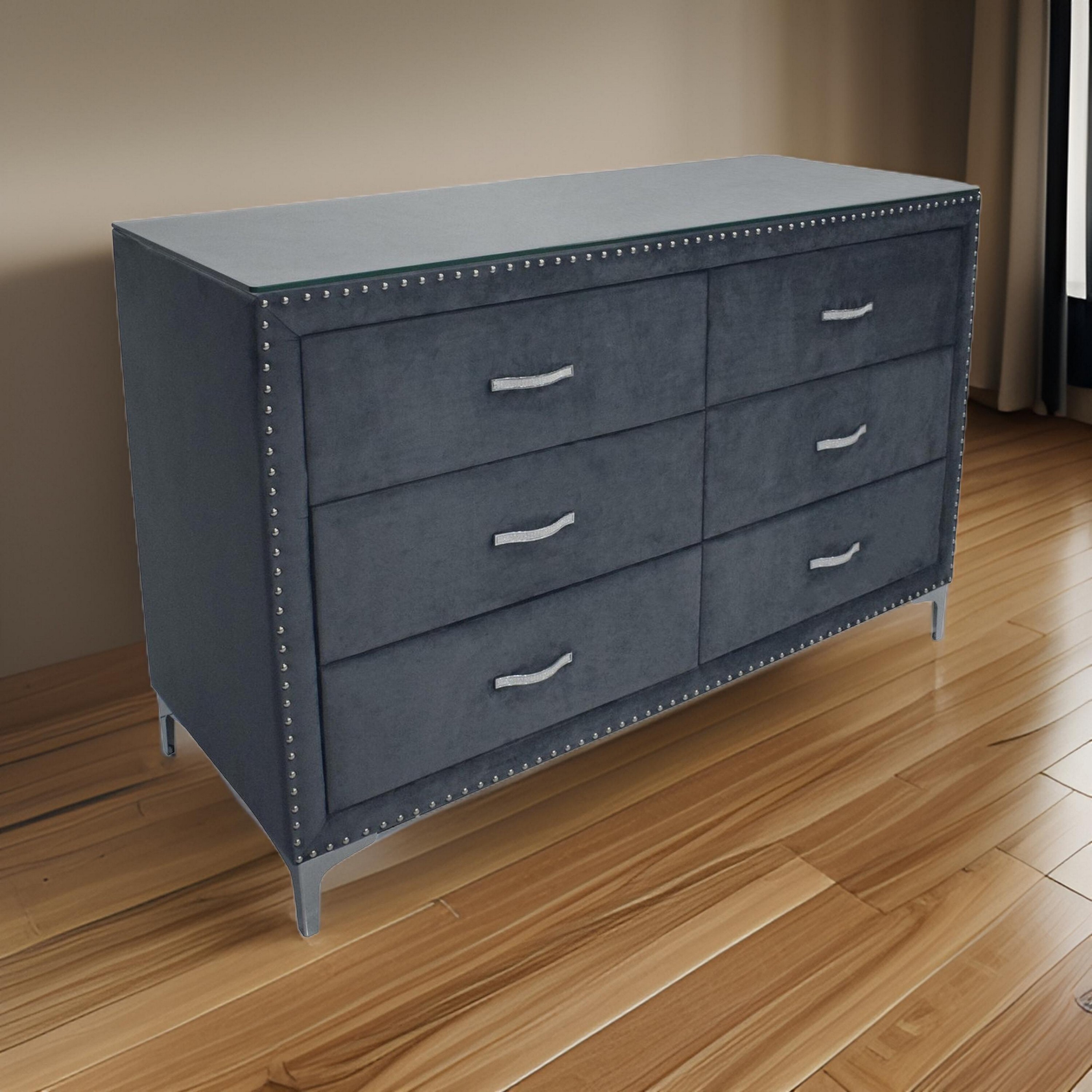 velvet grey dresser Sophia Vanity Set Gray main image 1