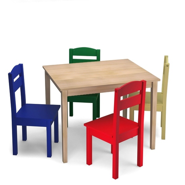 Shop Costway Kids 5 Piece Table Chair Set Pine Wood