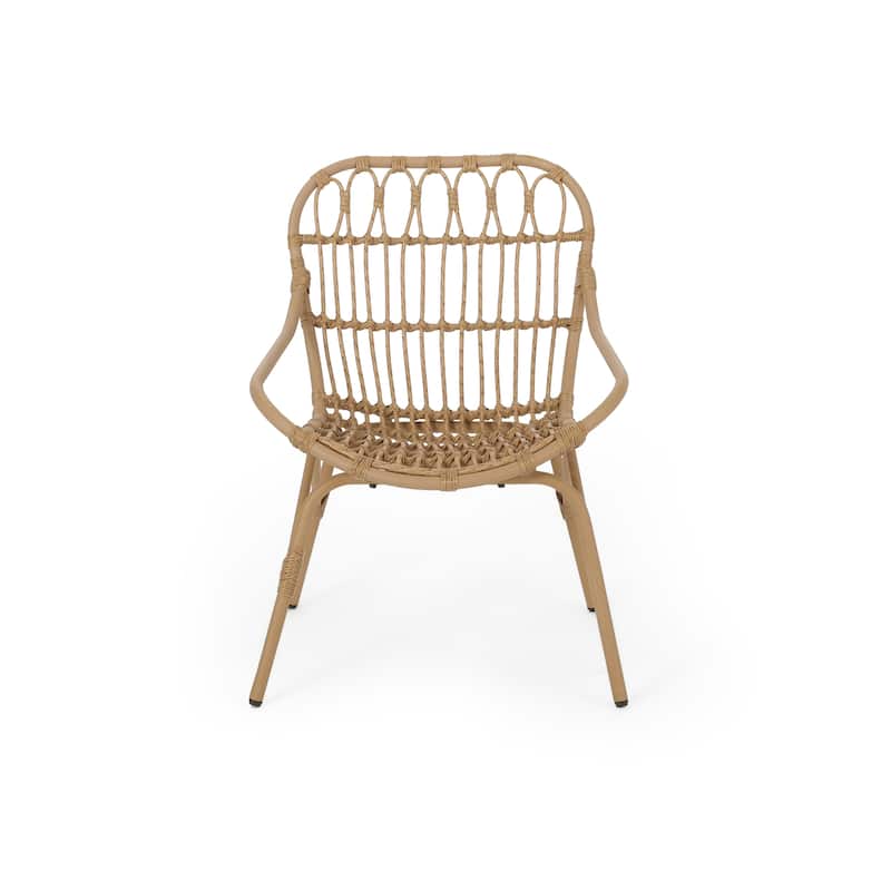 Roomfitters Outdoor Rattan Dining Chair with Armrests, Patio Accent Chair for Garden or Balcony, Light Brown