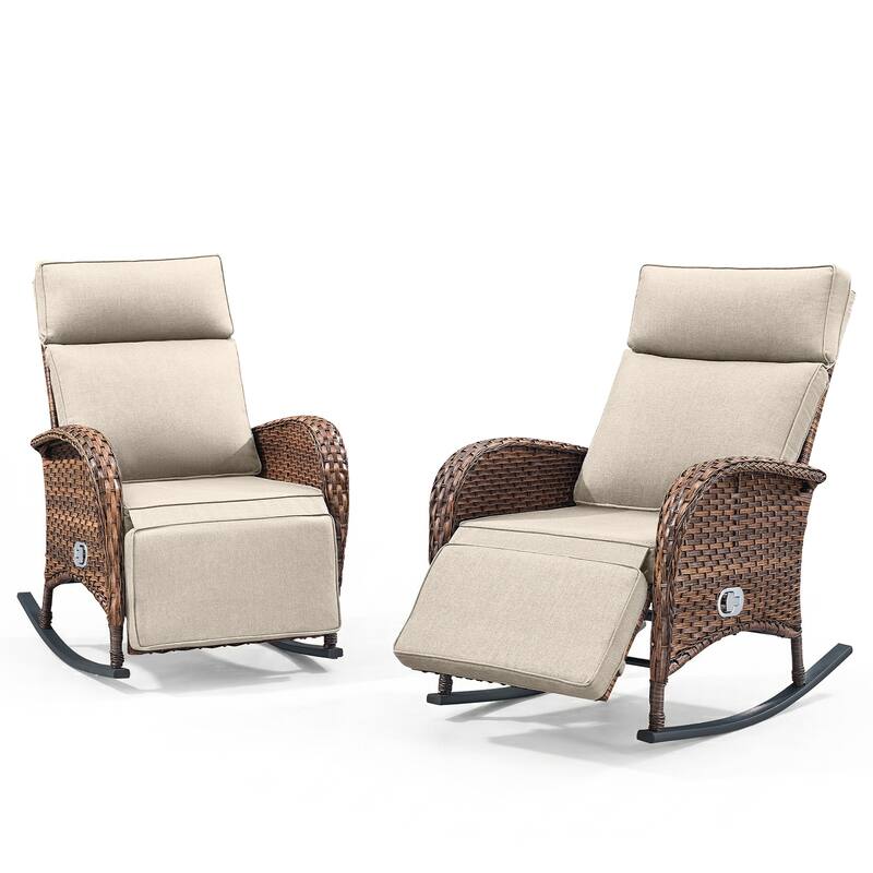 Pocassy Patio Versatile Outdoor Recliner Rocker Chair Table with Thick Cushion