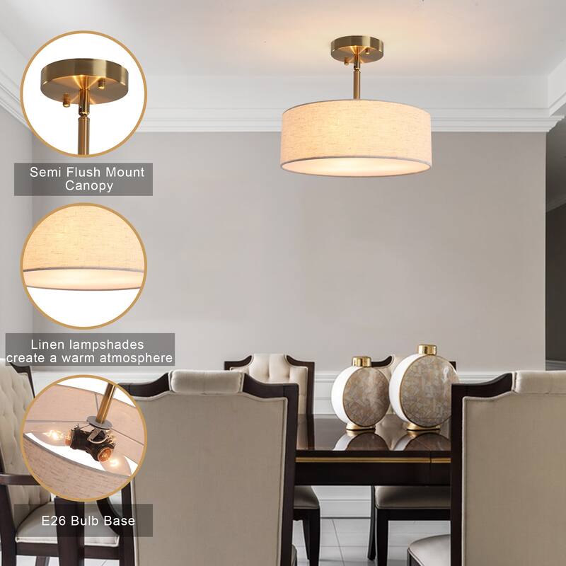 3-Light Classic Hanging Semi Flush Mount Ceiling Light Fixture with Rattan Cover for Kitchen Island