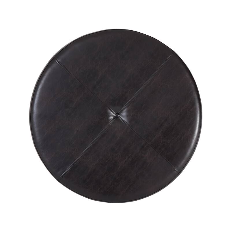 Christopher Knight Home - Marlowe Modern Round Faux Leather Ottoman Coffee Table with Tufted Top and Wood Base