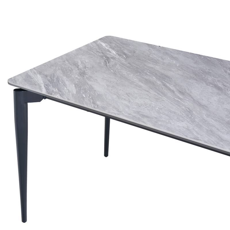 Glossy Rock Table With Legs,Sintered Stone Dining Table,Family Dining Table For 6-8 People