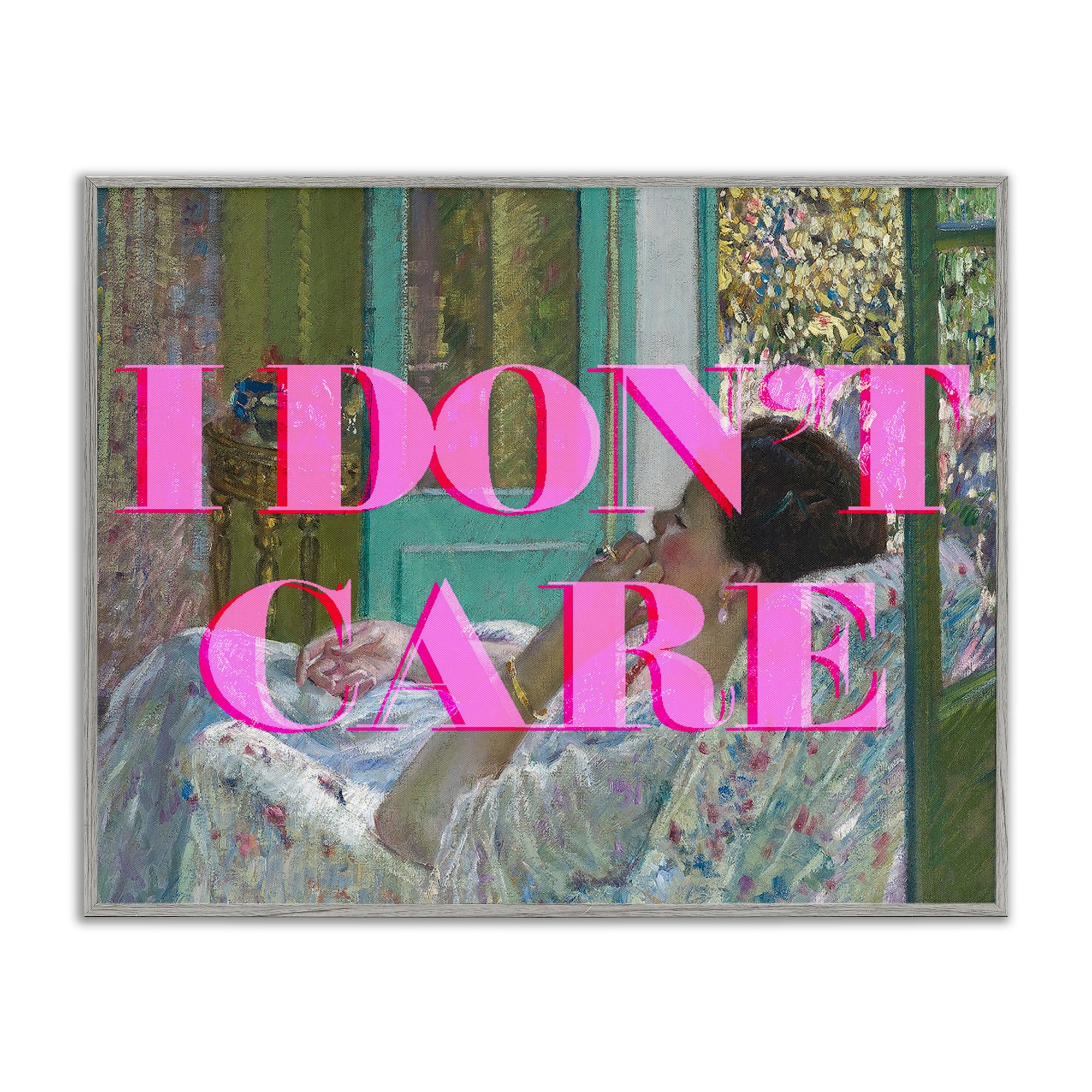 Stupell I Don't Care over Classic Painting Framed Giclee Art Design By Lil' Rue