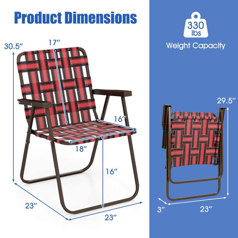 Costway Folding Beach Chairs Set of 2 with Armrests for Adults Loads