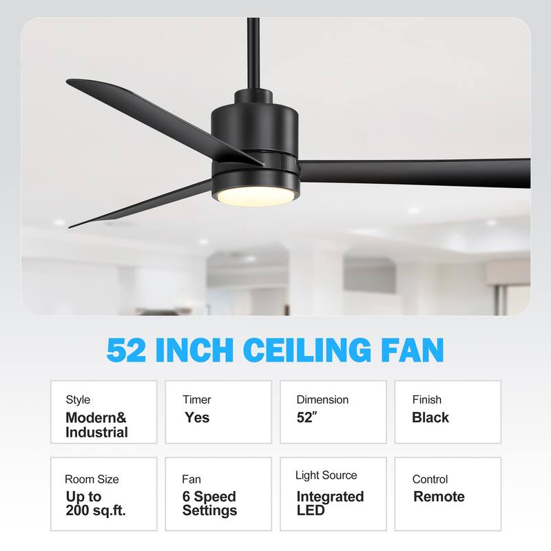 52-In LED Black/White/Gold Ceiling Fan with Light and Remote Control