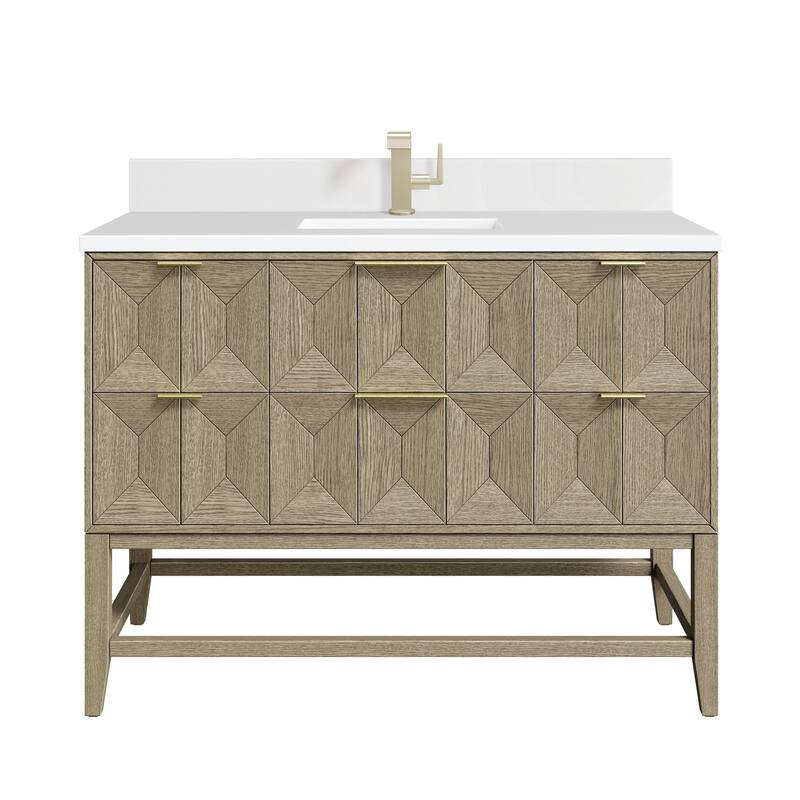 James Martin Vanities D100-V48-1WZ Emmeline 48" Single Basin Ash Wood - Pebble Oak - Oak Finish