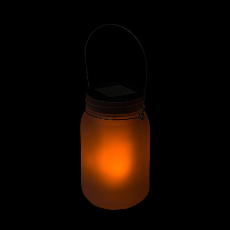 Alpine Corporation Outdoor Solar Powered Pathway Lantern Flickering LED Light Jars (Set of 2)