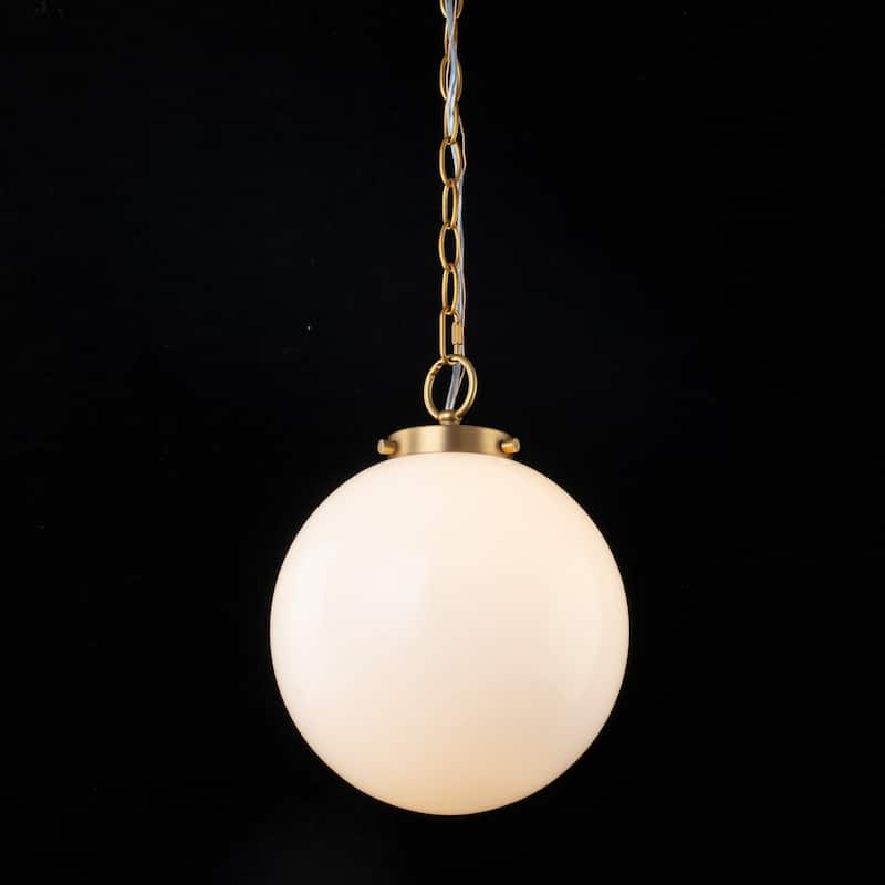 9.8" W 1-Light Modern Opal Glass Globe Pendant Light for Kitchen Island or Bedroom - 9.8 in. W x 15.7 in. H x 9.8 in. D