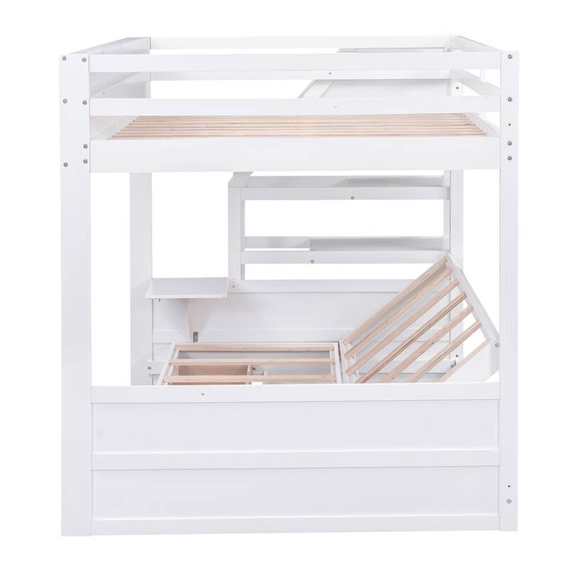 Merax Wood Full Size Convertible Bunk Bed with Storage Staircase