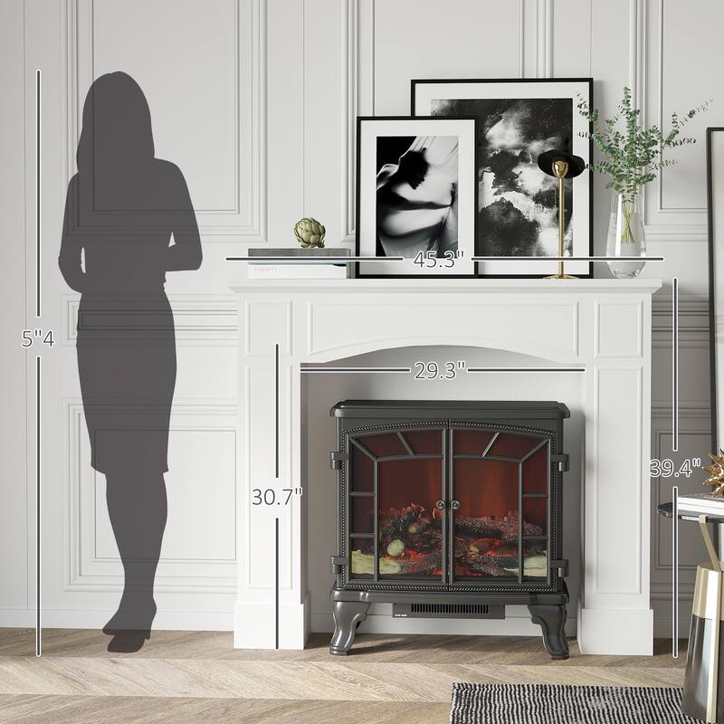 Modern White MDF Fireplace Mantel with Decorative Top Board for Living Room Display - 45.25" W x 9.25" D x 39.25" H