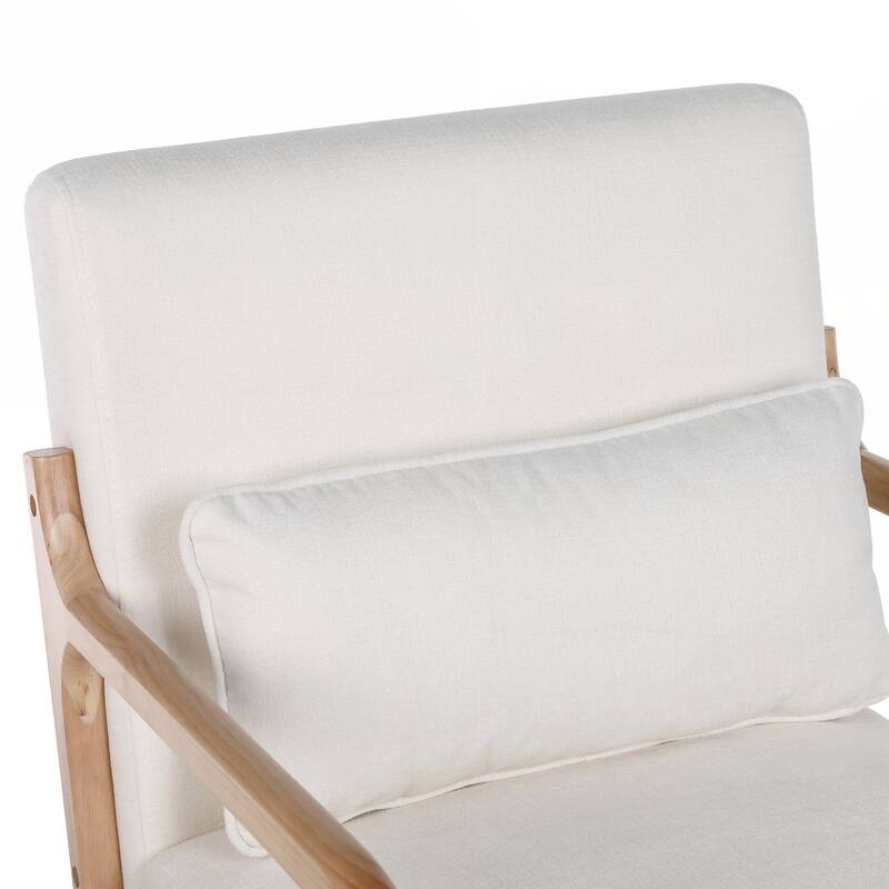 Mid Century Modern Armchair, Accent Chair with Solid Wood Frame and Detachable Lumbar Pillow for Living Room - Beige