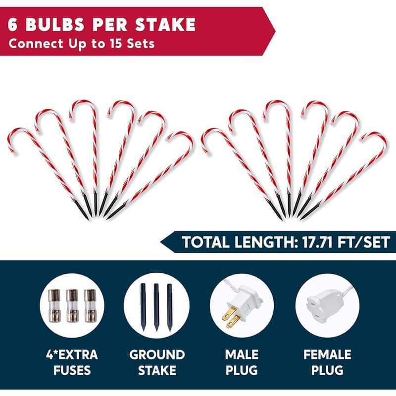 12 Pcs Christmas Candy Cane Pathway Markers Lights, 12" Christmas Stakes Lights - White and Red