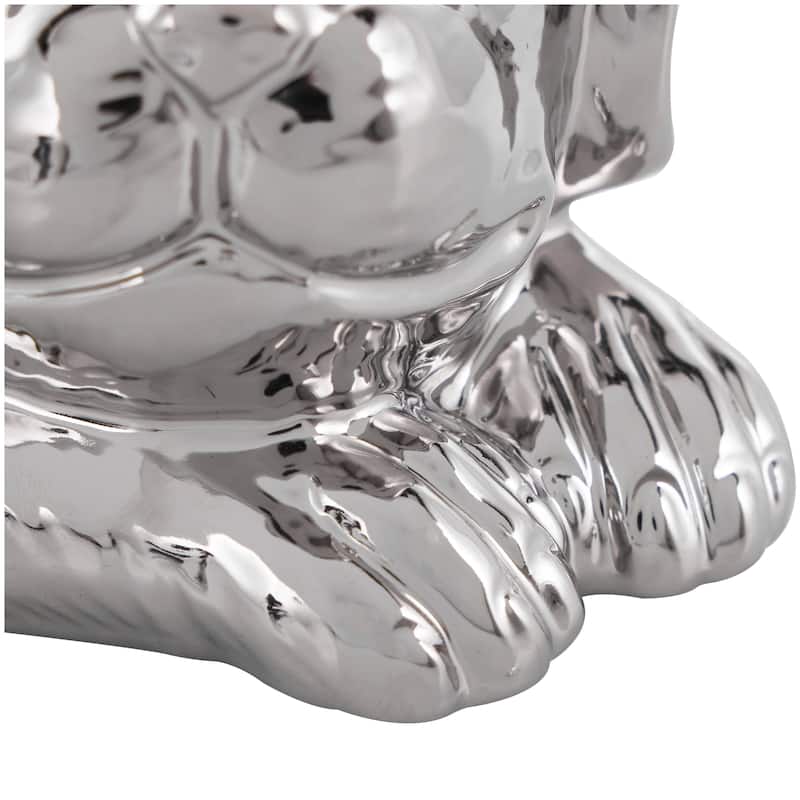Silver or Gold Ceramic Laying Dog Sculpture with Matte Finish