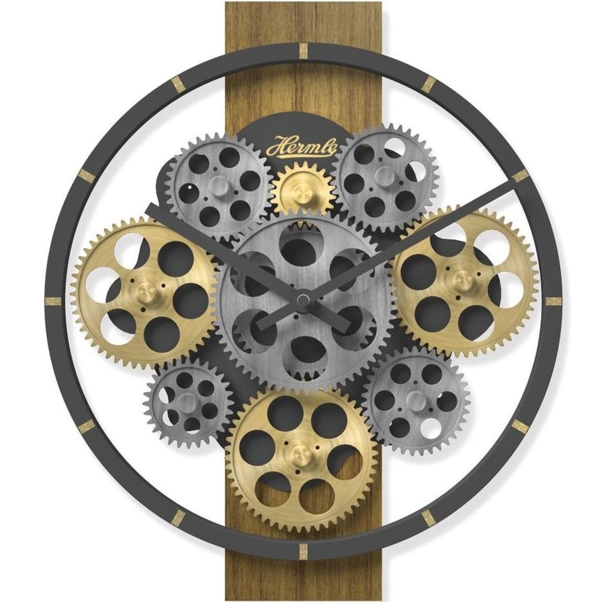Round Gear Design Quartz Wall Clock - 12" - Gray and Gold