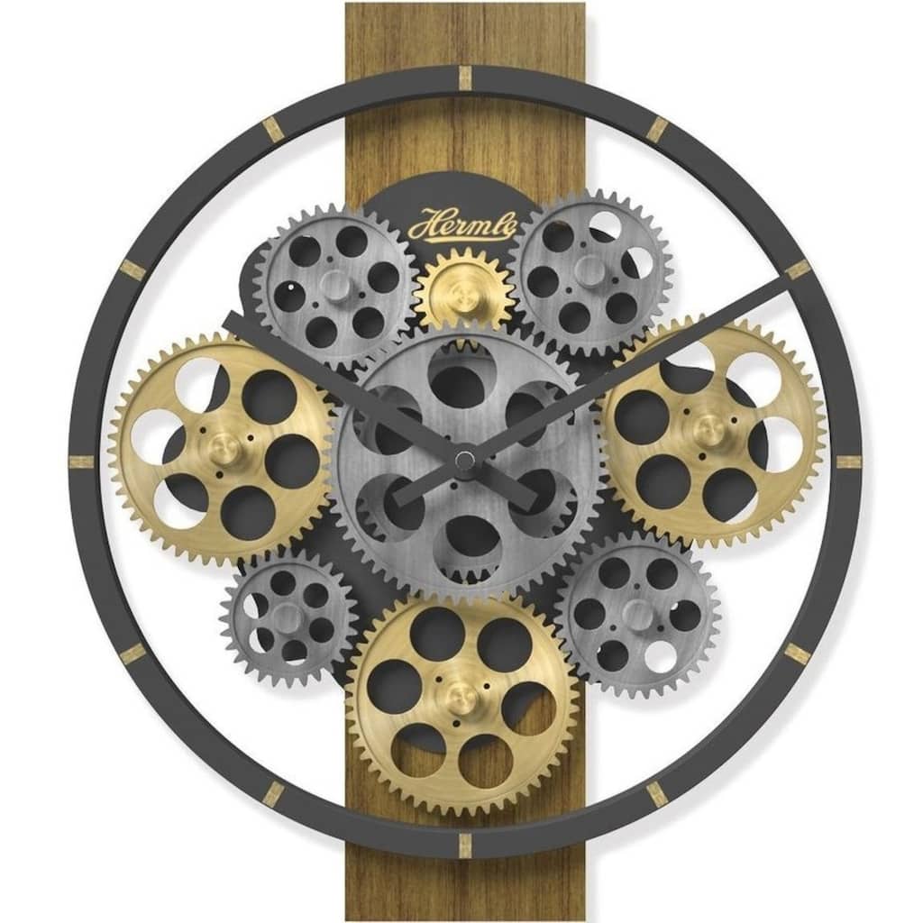 Round Gear Design Quartz Wall Clock - 12" - Gray and Gold