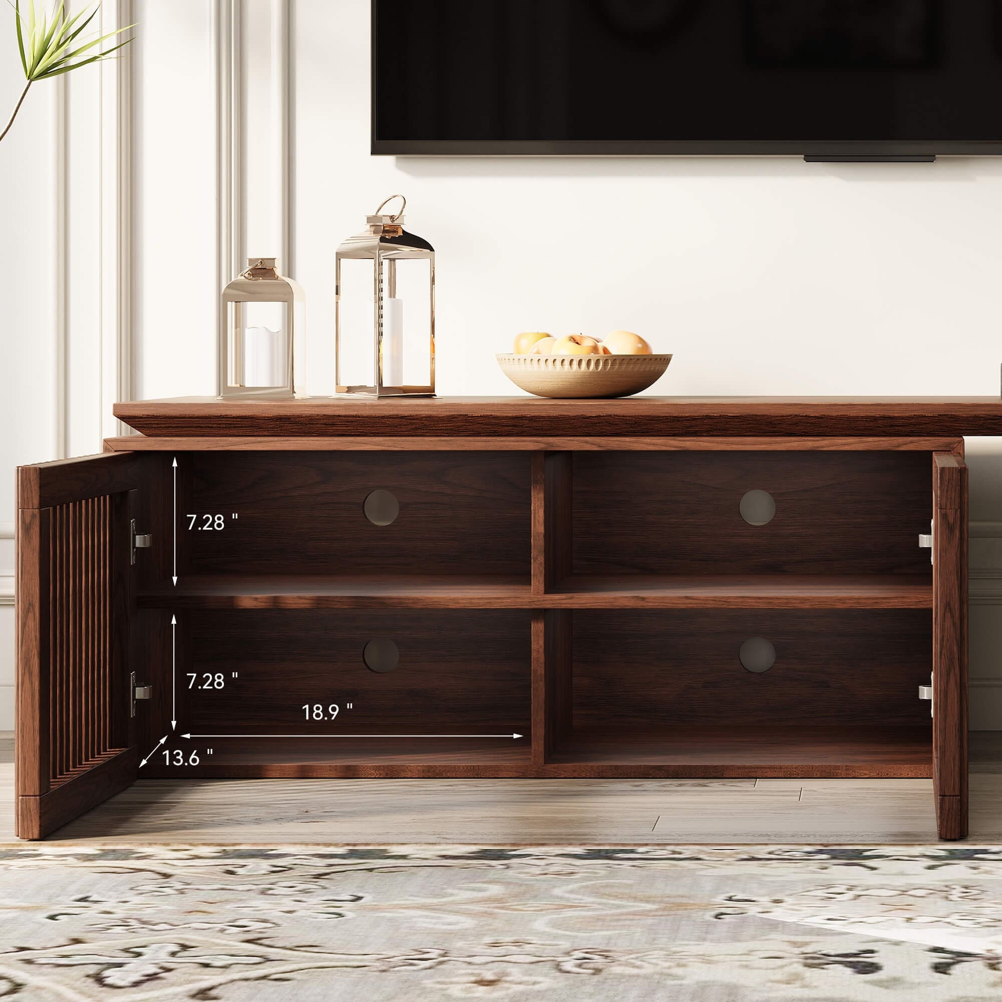 Modern Walnut TV Stand Extendable 78.7" with Storage