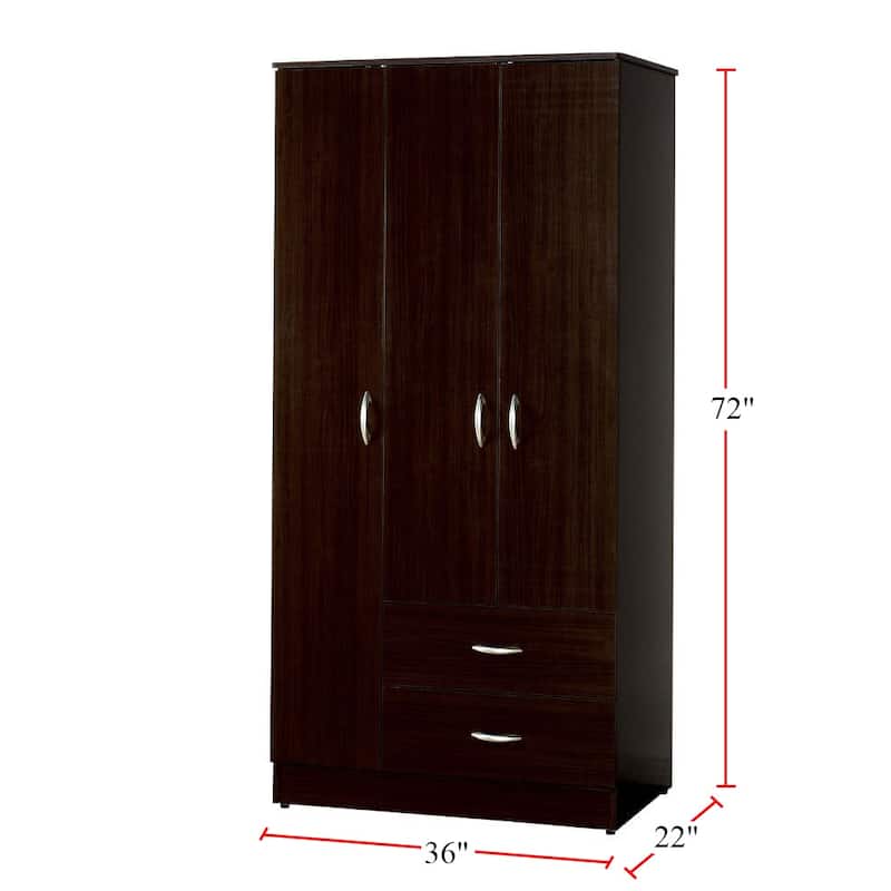 Wooden Wardrobe with 2 Drawers in Espresso - N/A