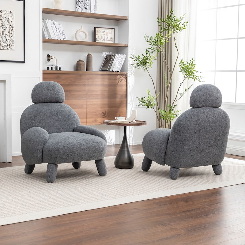 SEYNAR Modern Faux Sherpa Upolstered High Back Armless Accent Chair Set of 2 - Grey