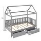 preview thumbnail 4 of 21, Twin Size Wooden House Bed, Bed Frame with Fence-Shaped Guardrail